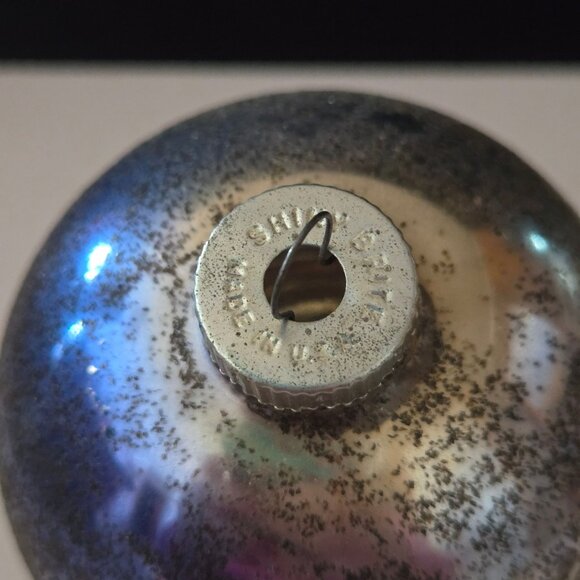 Vintage Shiny Brite Glass Christmas Ornament Blue & Silver Reflective Finish Mad - Picture 3 of 5